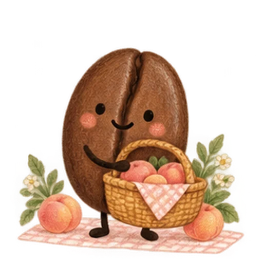 蜜桃野餐家咖啡豆小精靈插畫